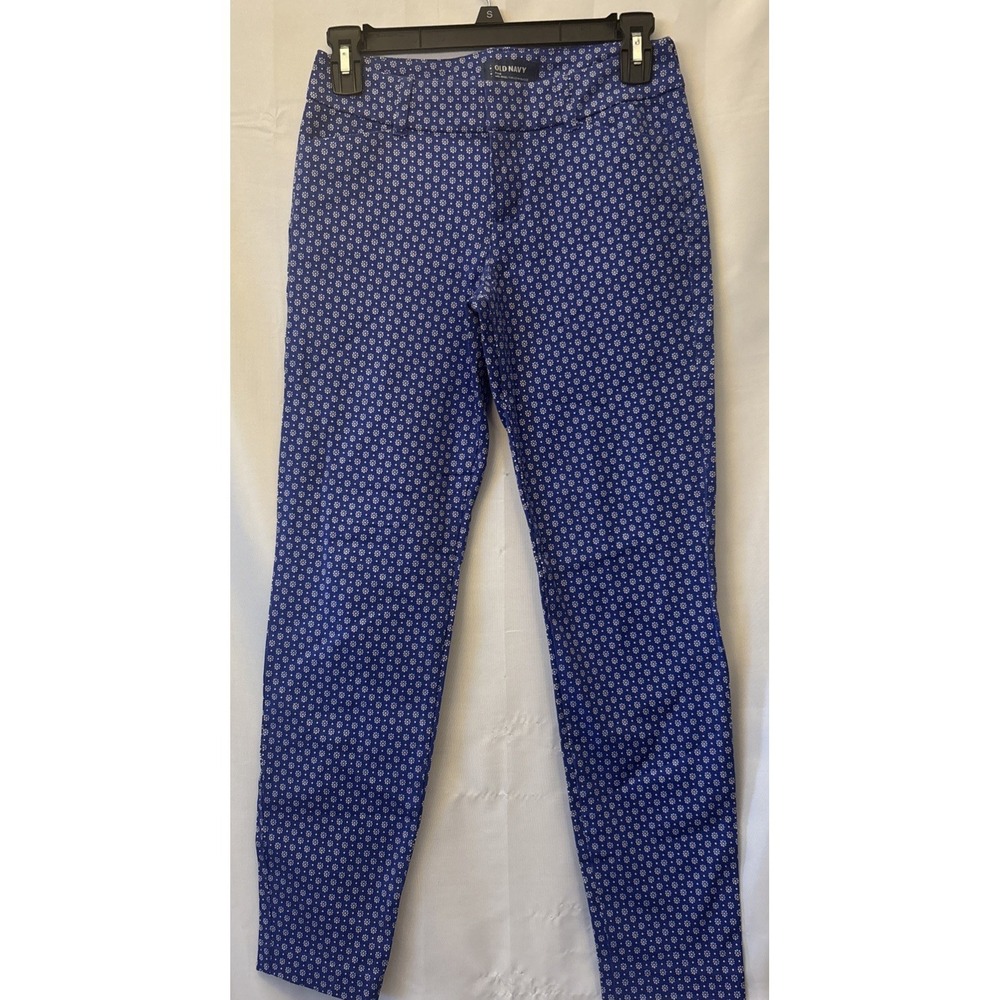 Old Navy pixie‎ mid rise skinny Dress Pants Jeans blue/white geometric Floral 0